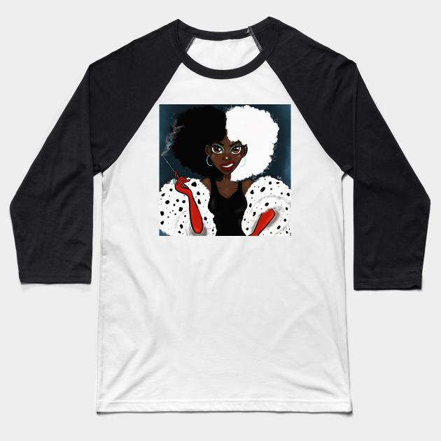 Cruella Baseball T-Shirt by bananapeppersart